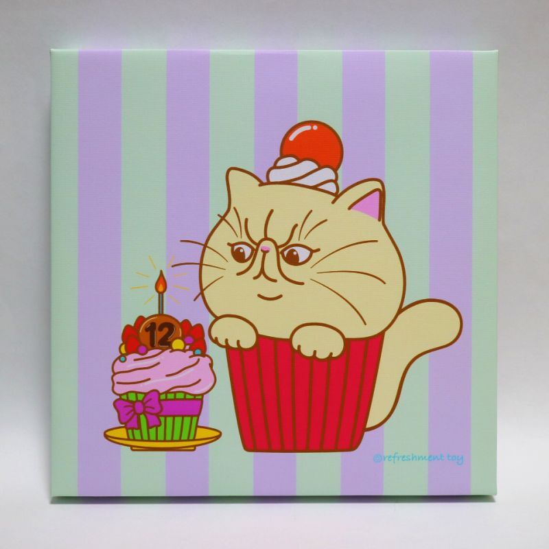 ★受注生産商品 /キャンバス 12周年記念イラスト Exotic cat cupcake (プリント)
